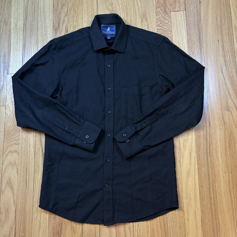 Wool & Prince Men S Black Solid Wool Long Sleeve Button Up Slim Fit Casual Shirt